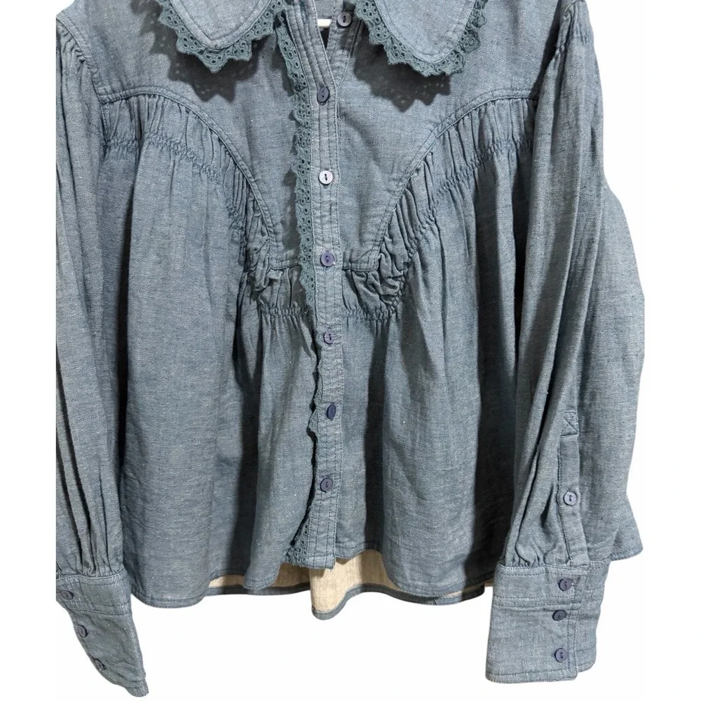 Free People We The Free Baby Blues Summit Shirt Blue As Header Women's Size‎ XS